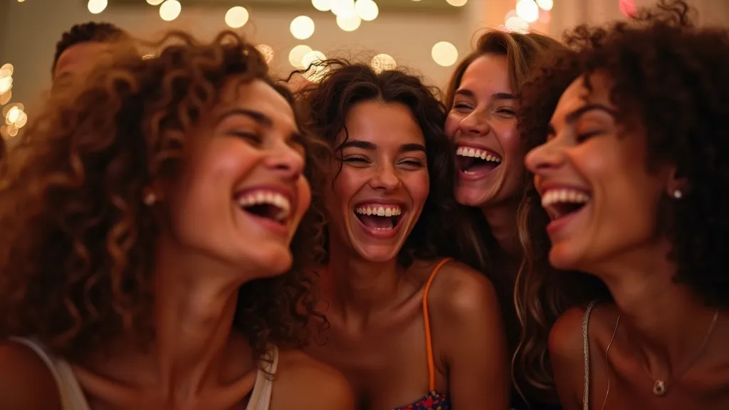 Groupe d'amis riant et posant au photobooth